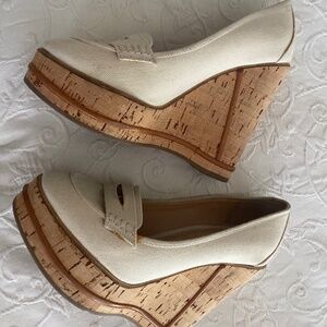 Chloe Beige cork platform wedge penny loafers 37